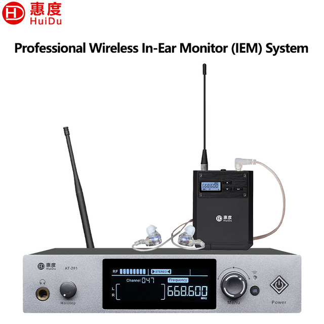 AT-201 Digital UHF Wireless Stage Monitor System PLL Locking 50-Channels XLR Input 3.5mm/6.35mm Output 610-670MHz Professional