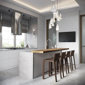 Îlot de cuisine modulaire <span class=keywords><strong>antifongique</strong></span>, design moderne en contreplaqué massif avec évier, charnières et centre de rangement multifonctionnel pour salle à manger - Product Image 2