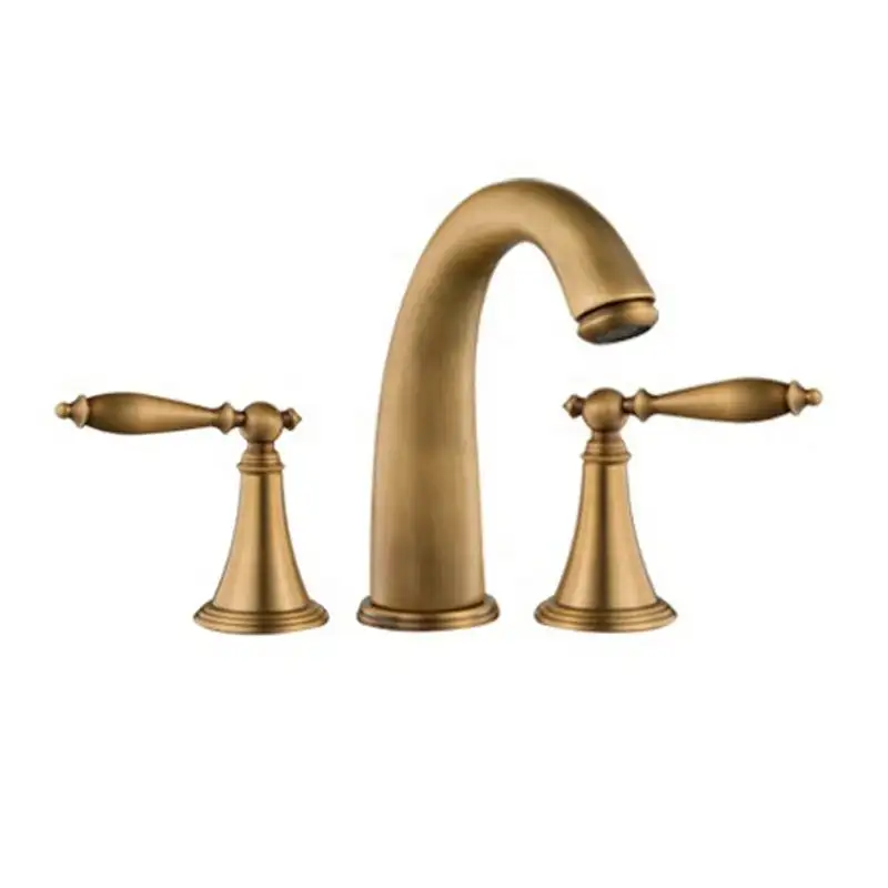 8 inch thiết kế Châu Âu nghệ thuật đôi xử lý 3 lỗ Antique Brass rửa lưu vực Mixer Brass vòi nước lưu vực tap Mixer