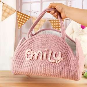 Personalised Nappy Caddy Organizer, Cotton <b>Rope</b> Woven Name, Newborn Diaper Storage <b>Basket</b> with Dividers, Portable Storage <b>Basket</b> - Product Image 2