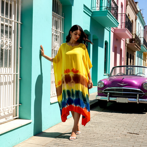 High Quality Designer Rayon <b>Kaftan</b> Tie Dyed <b>Summer</b> Daily Wear Regular Fit Sweetheart neck at Best Price by Supplier - Product Image 1