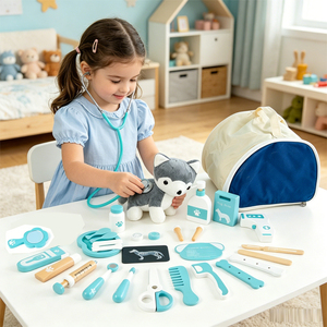 Ensemble de jouets de docteur pour animaux de compagnie, équipement médical simulé, <span class=keywords><strong>jouet</strong></span> en bois, jeu de rôle de docteur pour enfants, ensemble de jeu d'imitation - Product Image 1