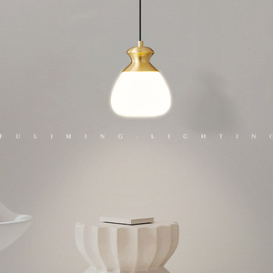 Nordic Style Single Pendant Light Brass Glass Chandelier for Bedroom Hotel Room Living Room <b>Side</b> Table 3000K Color Temperature - Product Image 3