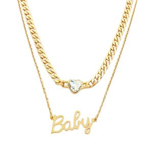 Double chaîne Bijoux de mode personnalisés Pendentif cœur en cristal lettre de bébé plaqué or pour les femmes Style classique pour les mariages et les cadeaux - Product Image 1