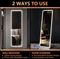 Miroir sur pied arqué pleine longueur avec cadre en alliage d'aluminium, éclairage LED intelligent à commande tactile pour chambre à coucher et dressing