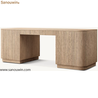 Bureau de luxe en bois massif écologique, poste de travail moderne avec armoire de rangement, espace de travail contemporain pour bureau à domicile et studio