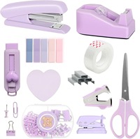 GF Macaron – Ensemble de fournitures de bureau mignonnes : Agrafeuse de bureau, dévidoir de ruban adhésif, ciseaux, pinces à papier, ensemble de papeterie GFS-6269