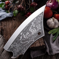 Couteau à découper de chef chinois avec gaine de couverture, couperet de cuisine à motif de tigre fait à la main de 7.5 pouces