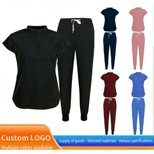 Uniforme Médico Personalizado con Cuello Mandarín y Manga Corta, Conjunto <span class=keywords><strong>de</strong></span> 2 Piezas, Unisex para Hombres y Mujeres, Uniforme <span class=keywords><strong>de</strong></span> Enfermería a la Moda - Product Image 1