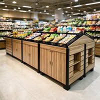 Présentoir îlot en bois grainé pour snacks, fruits et légumes en vrac – Gondole de supermarché – Étagère de rangement