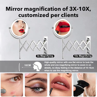 Miroir de maquillage de salle de bain personnalisé en usine avec lumière LED, miroir électrique rond pliable mural pour hôtel