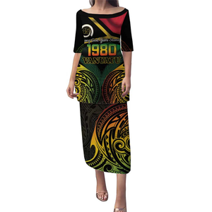Bandiera nazionale stile Vintage personalizzato Vanuatu Puletasi felice 45 ° Heritage culturale Puletasi abito tradizionale in due pezzi - Product Image 3