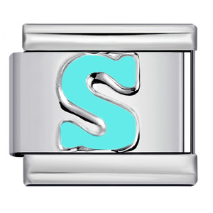 Abalorios de acero inoxidable con letras inglesas en azul cielo para hacer pulseras, cuentas modulares italianas de forma rectangular, accesorios de joyería DIY - Product Image 4