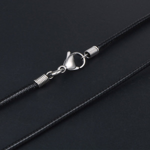 Collar de cuerda encerada tejida negra para hombre estilo coreano con cierre plateado LS 001 - Product Image 2
