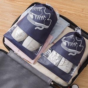 In Stock Large Pink Waterproof Black Nonwoven PVC Plastic Polyester Custom Promotion Printed Shoes <b>Drawstring</b> Bag - Product Image 6