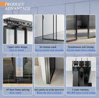 Porte coulissante moderne en verre trempé dépoli avec cadre en aluminium fin pour intérieur, système de porte télescopique en verre pour séparation de bureaux à domicile