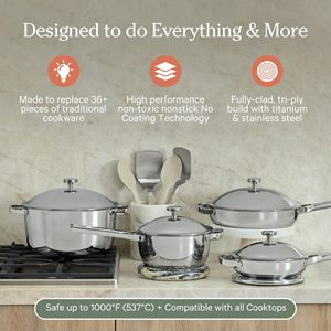 <span class=keywords><strong>Ensemble</strong></span> de casseroles en titane et acier inoxydable tri-couches, compatible avec les fours, les plaques à <span class=keywords><strong>induction</strong></span> et les cuisinières jusqu'à 1000 ° F - Product Image 2