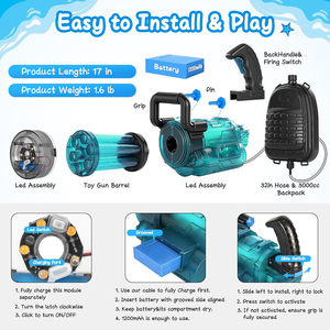 Pistola de Agua Eléctrica Gatling con LED, Pistola de Agua con Tanque de Mochila de 3000cc, Juguetes de Agua para Niños y Adultos - Product Image 5