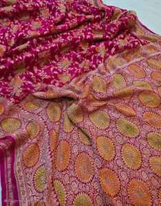 Sari de Chifón Banarasi Puro Premium Powerloom con Elegante Trabajo Zari, Protección Solar, Pieza de Blusa Sin Coser para Fiestas - Product Image 4