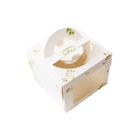 Boîte à gâteau avec poignée en carton blanc avec planche Récipient à gâteau carré personnalisé avec fenêtre Boîtes de boulangerie imprimées de logo personnalisé