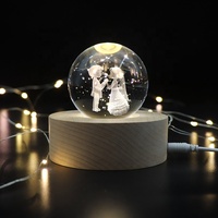 2024 populaire cadeau électronique en bois artisanat cristal 3D veilleuse avec Led hêtre Base lampes portables pour la décoration intérieure