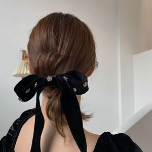 Solid Color Velvet Bow Hair Clip with Crystal Flower Design French Barrette Spring Clip for Women Party Use - Product Image 1