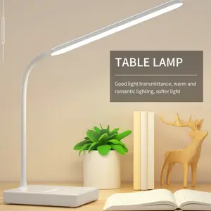 Lámpara de escritorio plegable de escritorio con protección ocular de carga USB moderna, lámpara de mesa LED con cuello de cisne regulable táctil de 3 modos para sala de estar