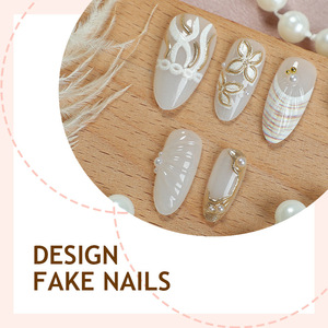 <span class=keywords><strong>Uñas</strong></span> Acrílicas Reutilizables Hechas a Mano, Estilo Dulce, Estilo Veraniego Marino, <span class=keywords><strong>Uñas</strong></span> Postizas de Cobertura Completa con Pegamento, Disponibles para Uso Diario - Product Image 2