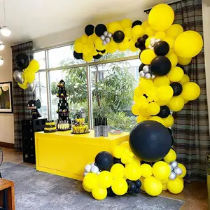 Decoración Para fiesta de cumpleaños de un año para niña, globos de color negro y amarillo, girasoles, Baby Shower, Kit de guirnalda, arco de globos de macarrón