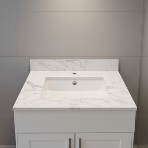 Lavabo da bagno rettangolare Carra White 31x22 da incasso in ceramica con foro singolo per rubinetto, modello sinterizzato - Product Image 2