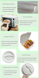 ภาชนะบรรจุอาหารแบบใช้แล้วทิ้ง ย่อยสลายได้ ไม่ใช้วัสดุ PFAS ใช้กับไมโครเวฟได้ ทำจากเยื่อชานอ้อย รูปทรงกล่องหอยเชลล์ สำหรับอาหารกลางวัน - Product Image 5