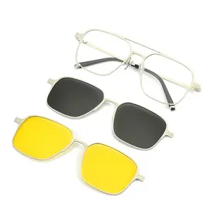 Newest 3 in 1 Magnet Eyeglasses Frames Interchangeable Clip On polarized sunglasses custom magnet