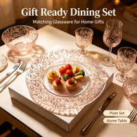 Assiettes de présentation modernes de style européen, en verre plaqué or gaufré, décorées à la main, pour fêtes et dîners de steak