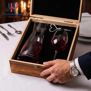 Luxury Custom Logo Wooden Box <b>Wine</b> Decanter Gift Set with Heart <b>Stopper</b> Crystal Glass for Wedding Corporate - Product Image 3