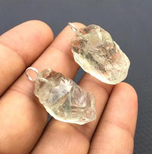 2 pièces pierre d'améthyste verte naturelle pendentif en argent Sterling 92.5 pendentif en plaqué brut pour la fabrication de bijoux pour femmes - Product Image 2