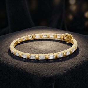 Men's Yellow Gold Lab Grown Baguette Cut Diamond <b>Bracelet</b> AADIHI JEWELS Luxury IGI Certified Rhodium Plated Everyday - Product Image 1