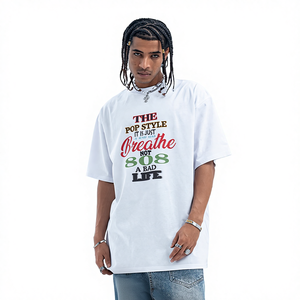 เสื้อยืดผู้ชายผ้าคอตตอน 100% ทรงโอเวอร์ไซส์ ไหล่ตก น้ำหนักมาก พิมพ์ลายสกรีนตัวอักษร โลโก้สั่งทำ ขายส่ง - Product Image 1