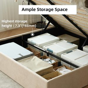 <span class=keywords><strong>Letto</strong></span> Imbottito di Alta Qualità Effetto Pelle con Meccanismo Idraulico, Contenitore Beige con Sollevamento a Gas e <span class=keywords><strong>Testiera</strong></span> - Product Image 4