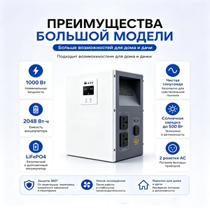 Station d'alimentation solaire portable tout-en-un DE MUDA 1000W 2000Wh avec batterie LiFePO4, onde sinusoïdale pure, MPPT, lampe torche, pour camping-car/voiture, camping, maison - Product Image 5