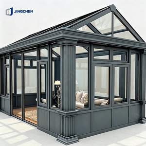 JINGCHEN Véranda Moderne en Alliage d'Aluminium à Rupture de Pont Thermique, Toit à Double Pente, Double Vitrage, pour Hôtels et Jardins, Serre en Verre - Product Image 1