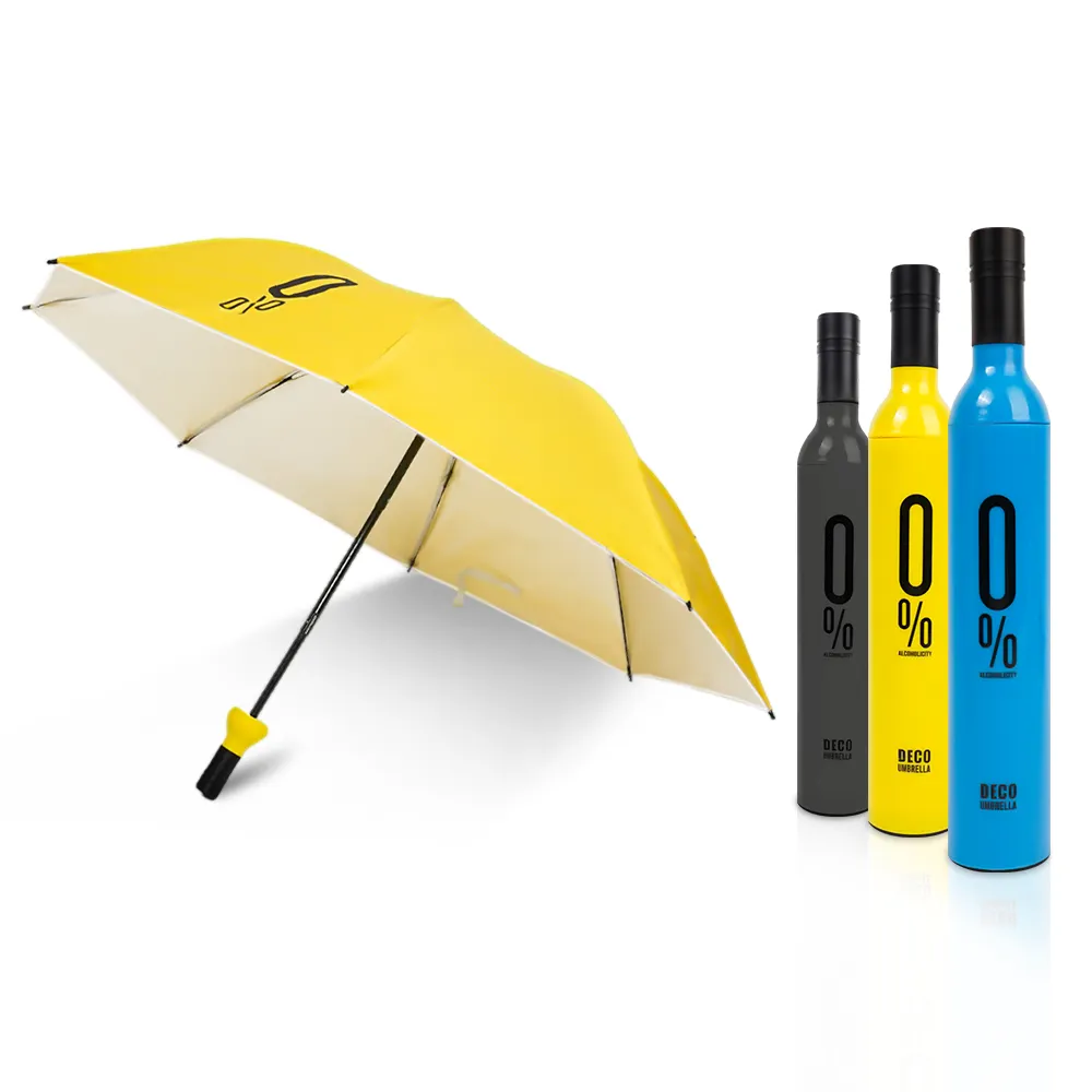 Promoción a prueba de viento 3 paraguas plegable regalo de negocios lindos paraguas de botella de vino con logotipo personalizado