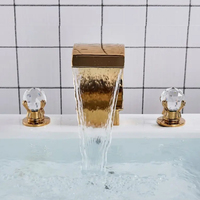 Robinet de salle de bain moderne sans contact à double poignée, 3 trous, entrée unique, noir et or, mitigeur eau chaude/froide en laiton et céramique