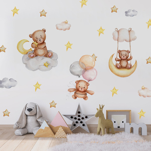 Nuovo design baby room decor star and moon cartoon bear wall stickers per bambini - Product Image 3