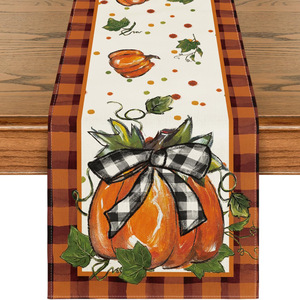 Pumpkin Bow Floral Printed Linen Nonwoven Autumn Thanksgiving <b>Tablecloth</b> Kitchen Table Decoration Waterproof Oilproof - Product Image 6