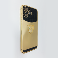 Populaire à Dubaï Boîtier de téléphone en métal Véritable peau de vache avec texture de crocodile Boîtier de téléphone portable pour la série iphone