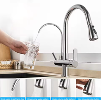 Robinet de cuisine en laiton avec entrée d'eau extractible, purificateur d'eau trois-en-un, double sortie d'eau chaude/froide et cartouche céramique