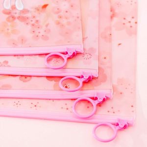 Sac de rangement transparent coréen mignon motif cerisier et lapin, pochette à fermeture éclair rose pour étudiants, sac à documents en PVC, trousse à crayons - Product Image 3