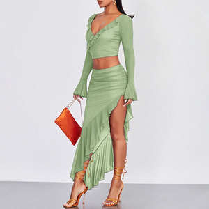 Falda larga asimétrica de malla transparente con volantes sexy de moda de verano personalizada para mujer Falda midi elegante de alta calidad para mujer - Product Image 6