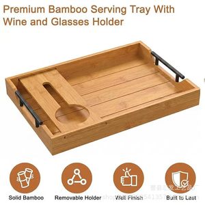 Bandeja de madera para servir con soporte para copas de vino para el hogar, cocina, sala de estar, para servir frutas y alimentos - Product Image 4