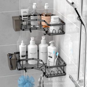 Estante de almacenamiento para baño, estante triangular montado en la esquina, sin perforación, plegable, giratorio, duradero, para tocador de baño - Product Image 2